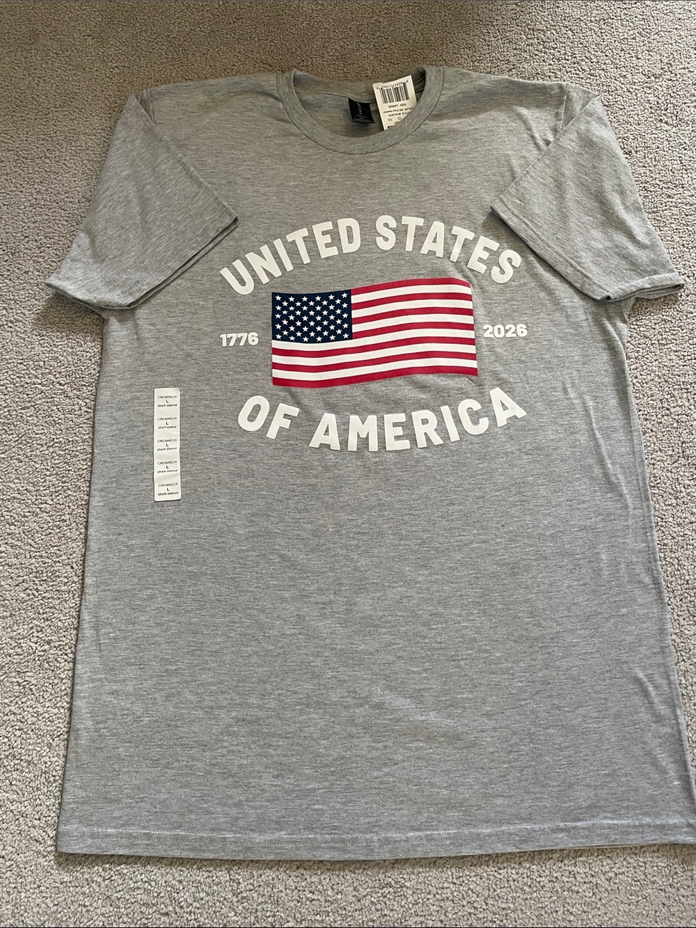 NWT United States of America 250th Anniversary Tee Gray - 1776-2026 - Mens L